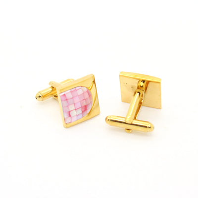 Goldtone U Pink Shell Cuff Links With Jewelry Box - Ferrecci USA 
