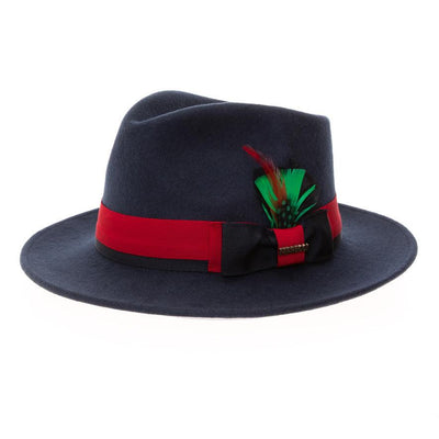 Grayson Fedora Crushable 100 % Australian Wool Traveler Two Tone Navy And Red Bottom Hat - Ferrecci USA 