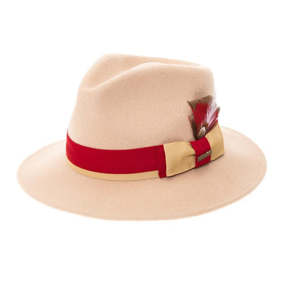 Grayson Fedora Crushable 100 % Australian Wool Traveler Two Tone Tan And Red Bottom Hat - Ferrecci USA 
