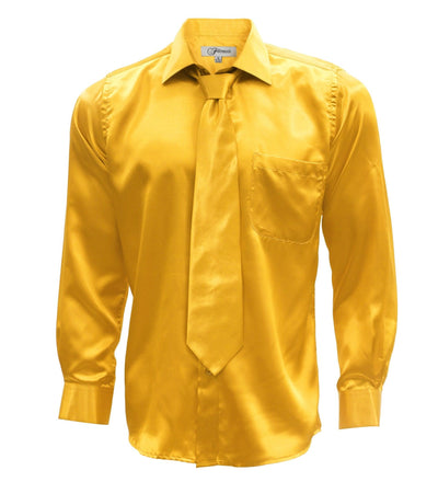 Mango Satin Regular Fit French Cuff Dress Shirt, Tie & Hanky Set - Ferrecci USA 