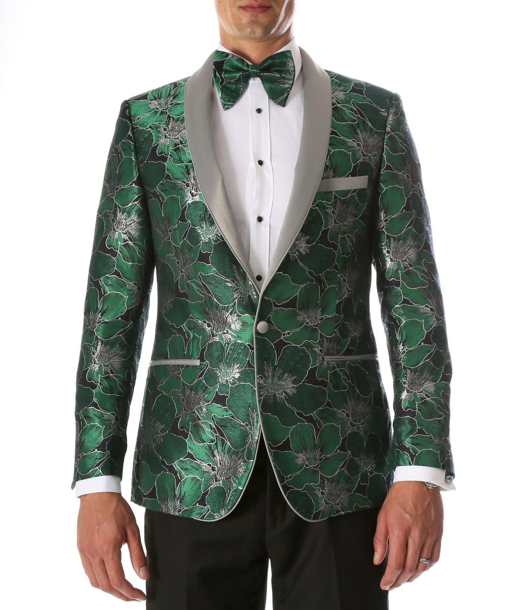 Men's Hugo Green Floral Modern Fit Shawl Collar Tuxedo Blazer