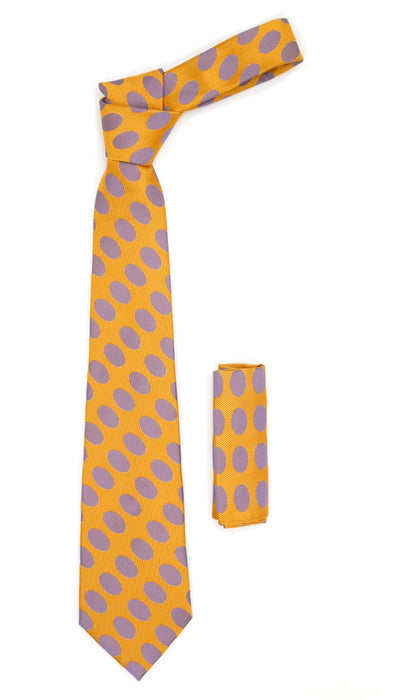 Men's Orange Necktie with Stylish Purple Dots - Ferrecci USA 