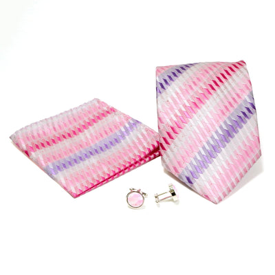 Men's Pink-Purple Boxy Geometric Design 4-pc Necktie Box Set - Ferrecci USA 