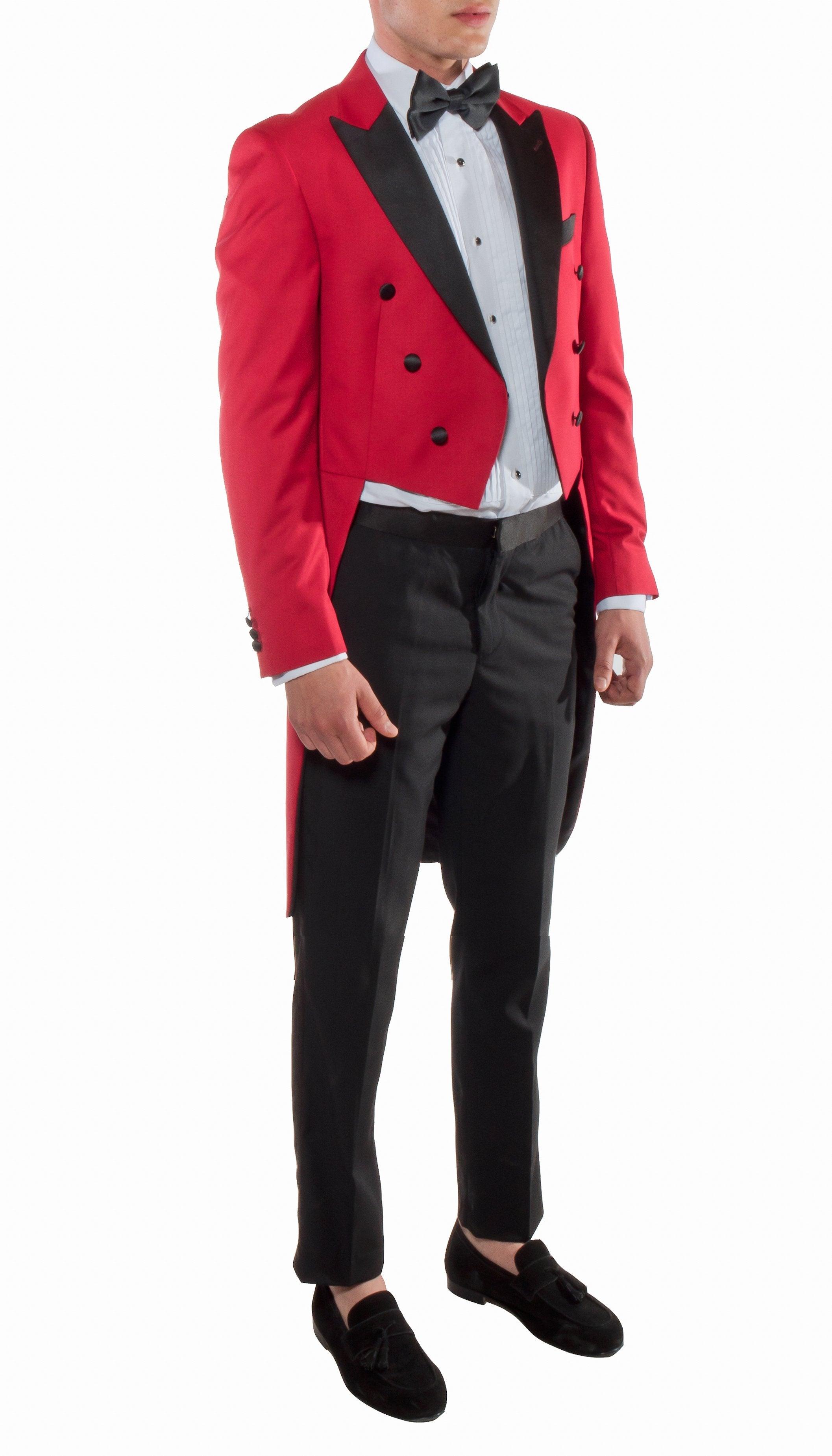 Men's Regular Fit Peak Lapel Red Tailcoat Tuxedo Set