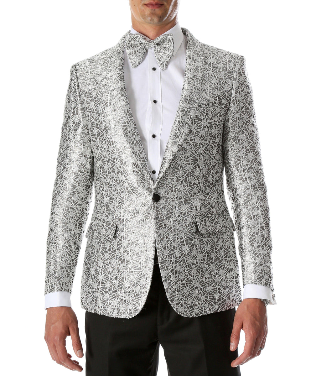 Men's Rene Abstract Silver Modern Fit Shawl Collar Tuxedo Blazer ...