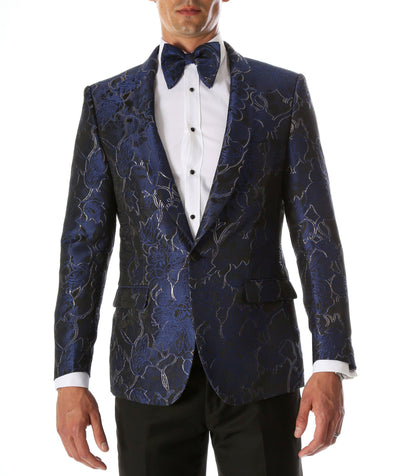 Men's Romi Blue Modern Fit Shawl Collar Tuxedo Blazer - Ferrecci USA 