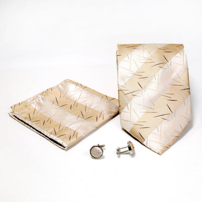 Men's Tan-White Scattered Striped Design 4-pc Necktie Box Set - Ferrecci USA 