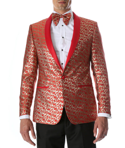 Men's Webber Red Modern Fit Shawl Collar Tuxedo Blazer - Ferrecci USA 