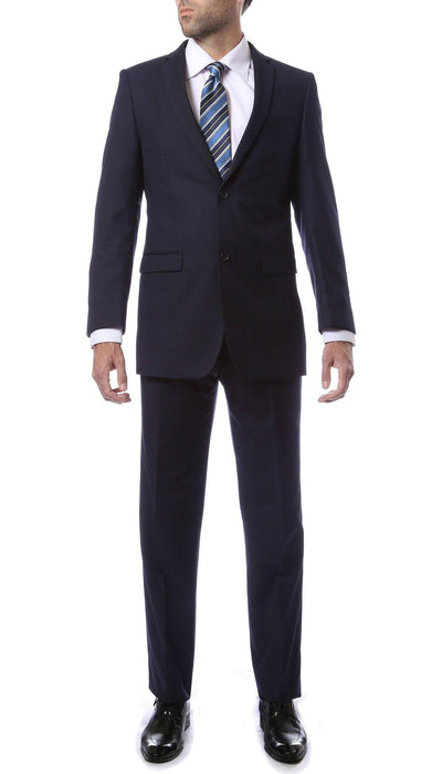 Mens 2 Button Navy Blue Regular Fit Suit - Ferrecci USA 