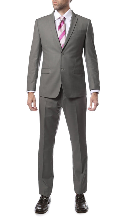 Mens 2 Piece 2 Button Slim Fit Grey Zonettie Suit - Ferrecci USA 