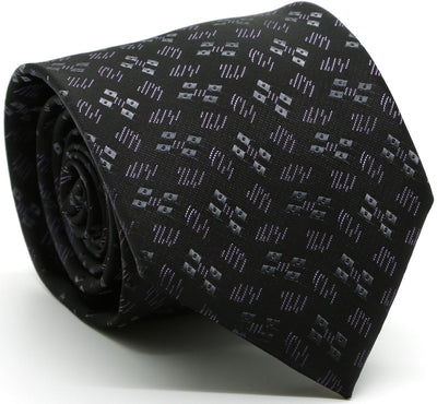Mens Dads Classic Black Geometric Pattern Business Casual Necktie & Hanky Set QO-8 - Ferrecci USA 