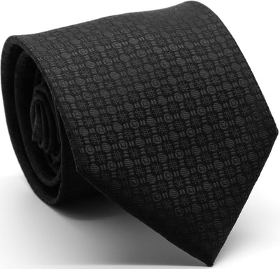 Mens Dads Classic Black Geometric Pattern Business Casual Necktie & Hanky Set R-2 - Ferrecci USA 