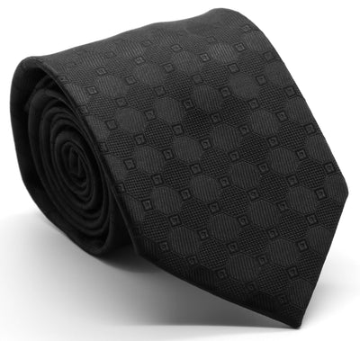 Mens Dads Classic Black Geometric Pattern Business Casual Necktie & Hanky Set W-8 - Ferrecci USA 