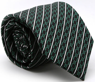 Mens Dads Classic Black Green Striped Pattern Business Casual Necktie & Hanky Set C-4 - Ferrecci USA 