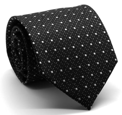 Mens Dads Classic Black Square Pattern Business Casual Necktie & Hanky Set SO-5 - Ferrecci USA 