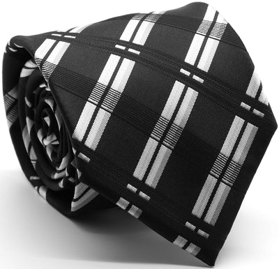 Mens Dads Classic Black Stripe Pattern Business Casual Necktie & Hanky Set Z-1 - Ferrecci USA 