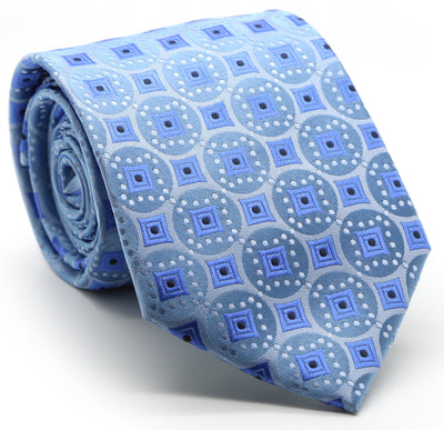 Mens Dads Classic Blue Geometric Pattern Business Casual Necktie & Hanky Set I-5 - Ferrecci USA 