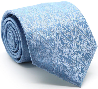 Mens Dads Classic Blue Paisley Pattern Business Casual Necktie & Hanky Set GO-9 - Ferrecci USA 
