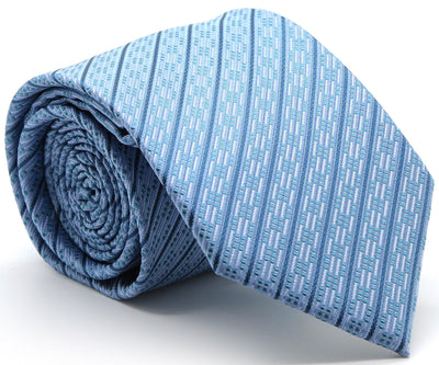 Mens Dads Classic Blue Striped Pattern Business Casual Necktie & Hanky Set C-8 - Ferrecci USA 