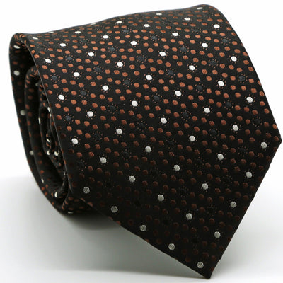 Mens Dads Classic Brown Dot Pattern Business Casual Necktie & Hanky Set M-2 - Ferrecci USA 