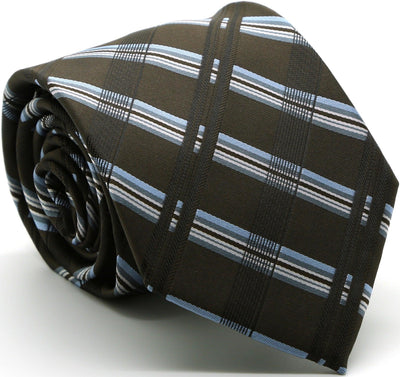 Mens Dads Classic Brown Stripe Pattern Business Casual Necktie & Hanky Set Z-2 - Ferrecci USA 