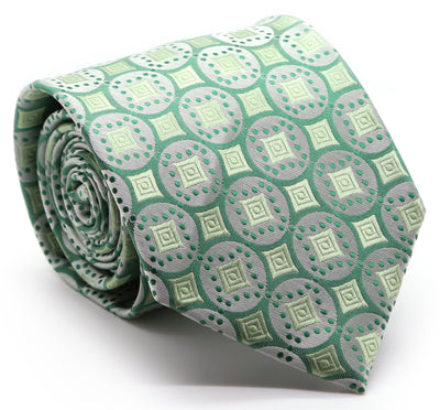 Mens Dads Classic Green Geometric Pattern Business Casual Necktie & Hanky Set I-6 - Ferrecci USA 