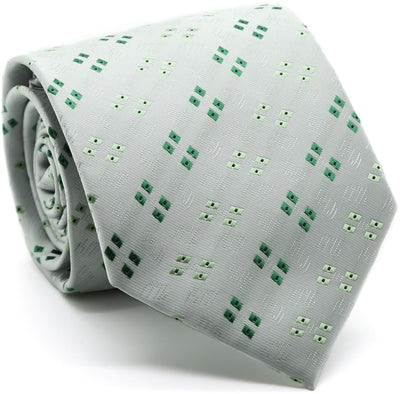 Mens Dads Classic Green Geometric Pattern Business Casual Necktie & Hanky Set QO-3 - Ferrecci USA 