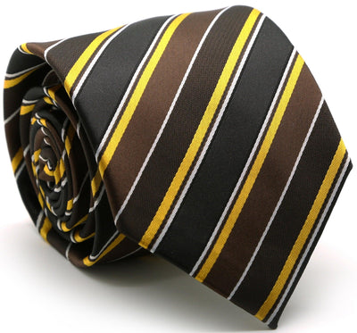 Mens Dads Classic Green Striped Pattern Business Casual Necktie & Hanky Set DO-3 - Ferrecci USA 