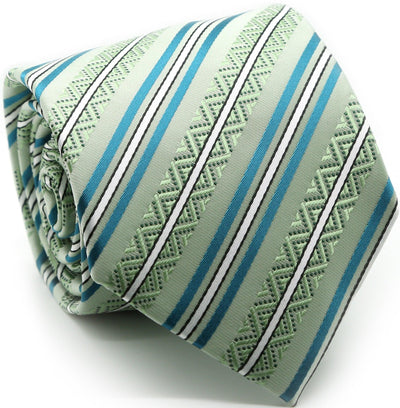 Mens Dads Classic Green Striped Pattern Business Casual Necktie & Hanky Set H-10 - Ferrecci USA 