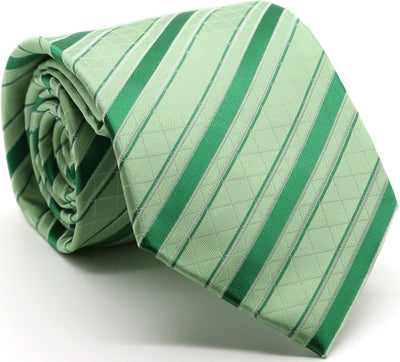 Mens Dads Classic Green Striped Pattern Business Casual Necktie & Hanky Set Q-2 - Ferrecci USA 