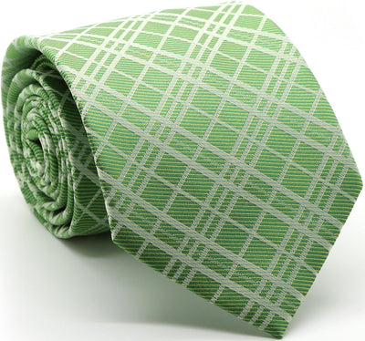 Mens Dads Classic Green Striped Pattern Business Casual Necktie & Hanky Set RO-3 - Ferrecci USA 
