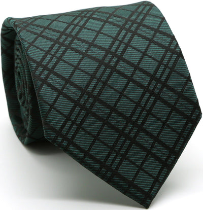 Mens Dads Classic Green Striped Pattern Business Casual Necktie & Hanky Set RO-6 - Ferrecci USA 