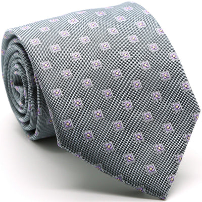 Mens Dads Classic Grey Geometric Pattern Business Casual Necktie & Hanky Set KO-5 - Ferrecci USA 
