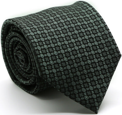 Mens Dads Classic Grey Geometric Pattern Business Casual Necktie & Hanky Set R-9 - Ferrecci USA 