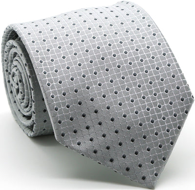 Mens Dads Classic Grey Geometric Pattern Business Casual Necktie & Hanky Set UO-6 - Ferrecci USA 