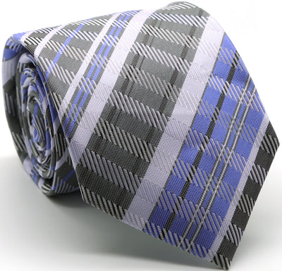 Mens Dads Classic Grey/Purple Striped Pattern Business Casual Necktie & Hanky Set VO-7 - Ferrecci USA 