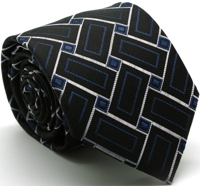 Mens Dads Classic Navy Geometric Pattern Business Casual Necktie & Hanky Set Z-11 - Ferrecci USA 