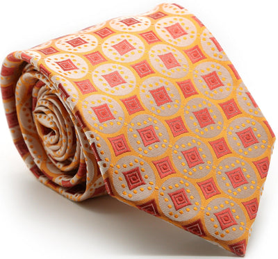 Mens Dads Classic Orange Geometric Pattern Business Casual Necktie & Hanky Set I-4 - Ferrecci USA 