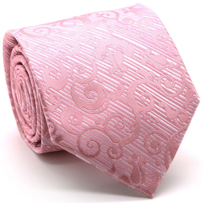 Mens Dads Classic Pink Paisley Pattern Business Casual Necktie & Hanky Set FO-7 - Ferrecci USA 