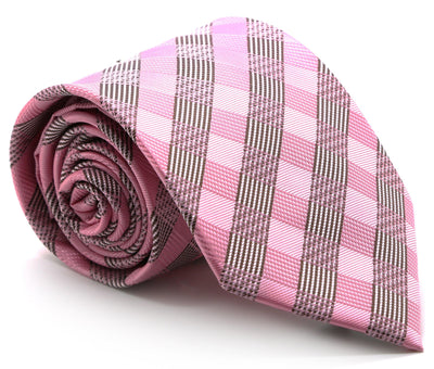 Mens Dads Classic Pink Stripe Pattern Business Casual Necktie & Hanky Set L-5 - Ferrecci USA 
