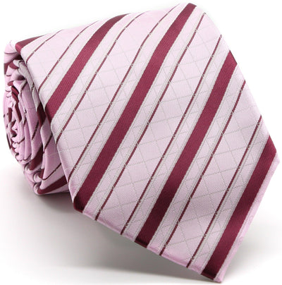 Mens Dads Classic Pink Striped Pattern Business Casual Necktie & Hanky Set Q-8 - Ferrecci USA 