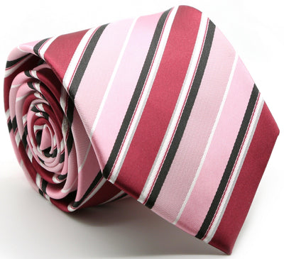 Mens Dads Classic Pink Striped Pattern Business Casual Necktie & Hanky Set U-3 - Ferrecci USA 