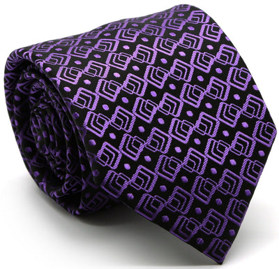 Mens Dads Classic Purple Geometric Pattern Business Casual Necktie & Hanky Set G-3 - Ferrecci USA 