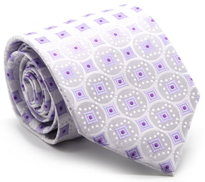 Mens Dads Classic Purple Geometric Pattern Business Casual Necktie & Hanky Set I-9 - Ferrecci USA 