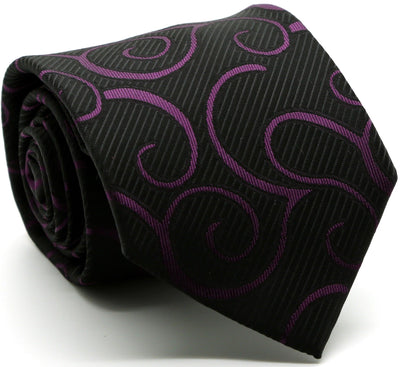 Mens Dads Classic Purple Paisley Pattern Business Casual Necktie & Hanky Set O-6 - Ferrecci USA 