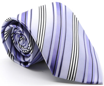 Mens Dads Classic Purple Striped Pattern Business Casual Necktie & Hanky Set D-12 - Ferrecci USA 