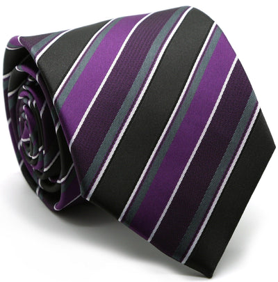 Mens Dads Classic Purple Striped Pattern Business Casual Necktie & Hanky Set DO-2 - Ferrecci USA 