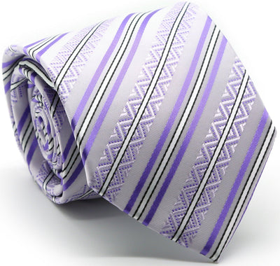 Mens Dads Classic Purple Striped Pattern Business Casual Necktie & Hanky Set H-12 - Ferrecci USA 