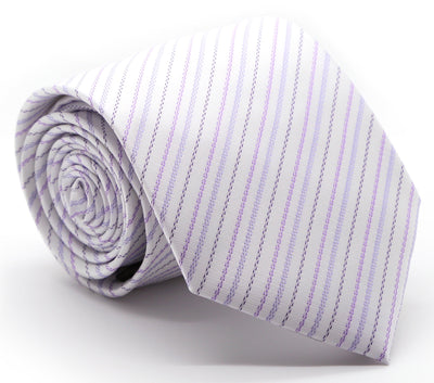 Mens Dads Classic Purple Striped Pattern Business Casual Necktie & Hanky Set JO-6 - Ferrecci USA 