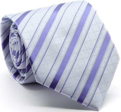 Mens Dads Classic Purple Striped Pattern Business Casual Necktie & Hanky Set Q-9 - Ferrecci USA 